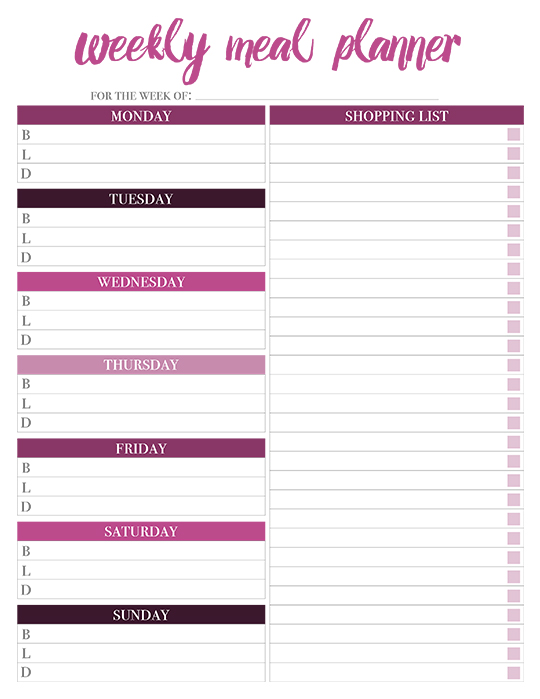 meal planner printable template