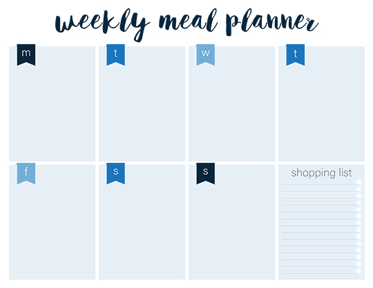 Toddler Weekly Meal Planner With Nutrition Color Chart, Weekly