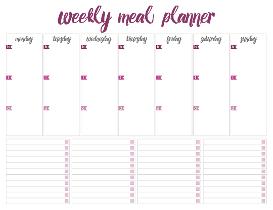 printable weekly meal planner with snacks template