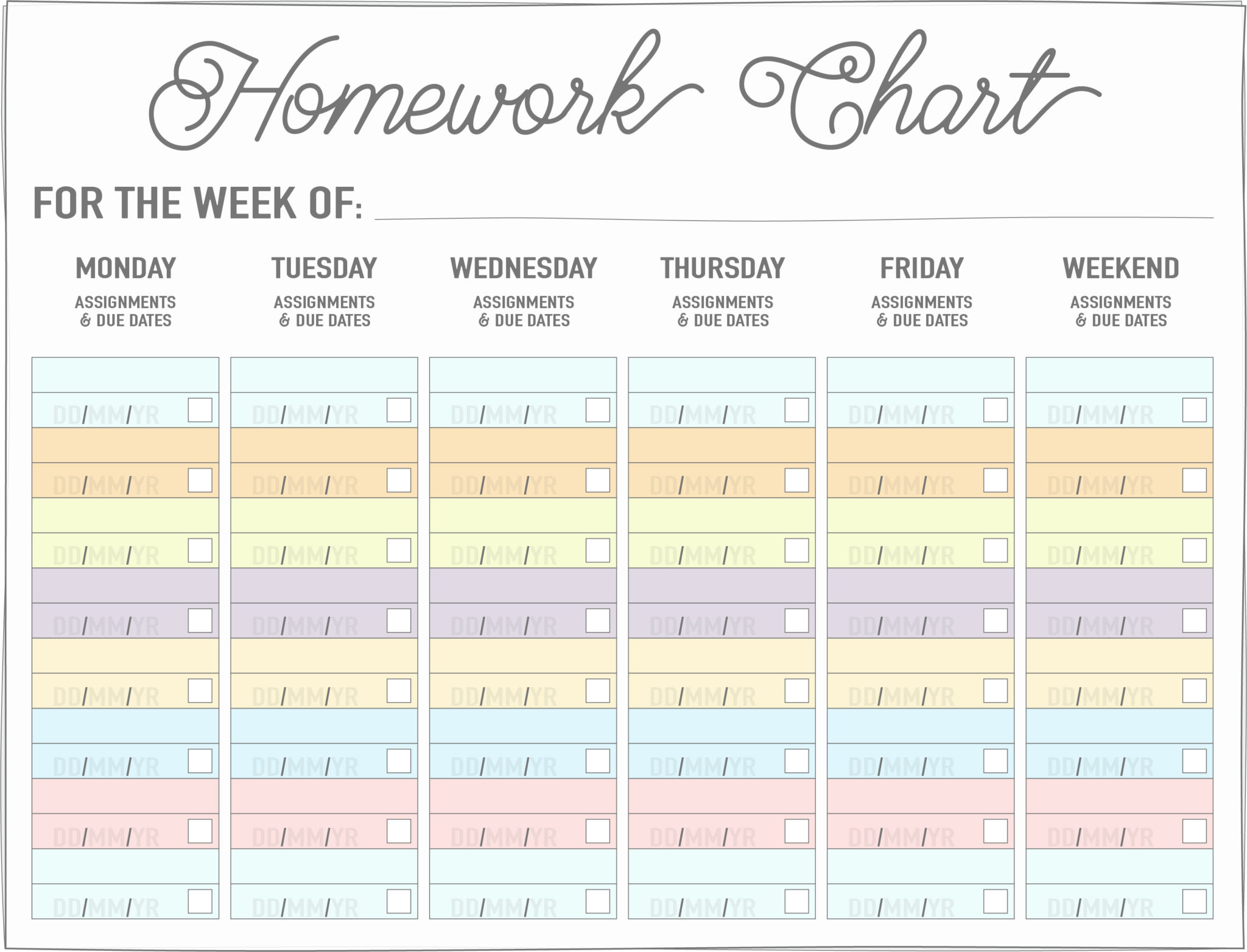 homework chart printable