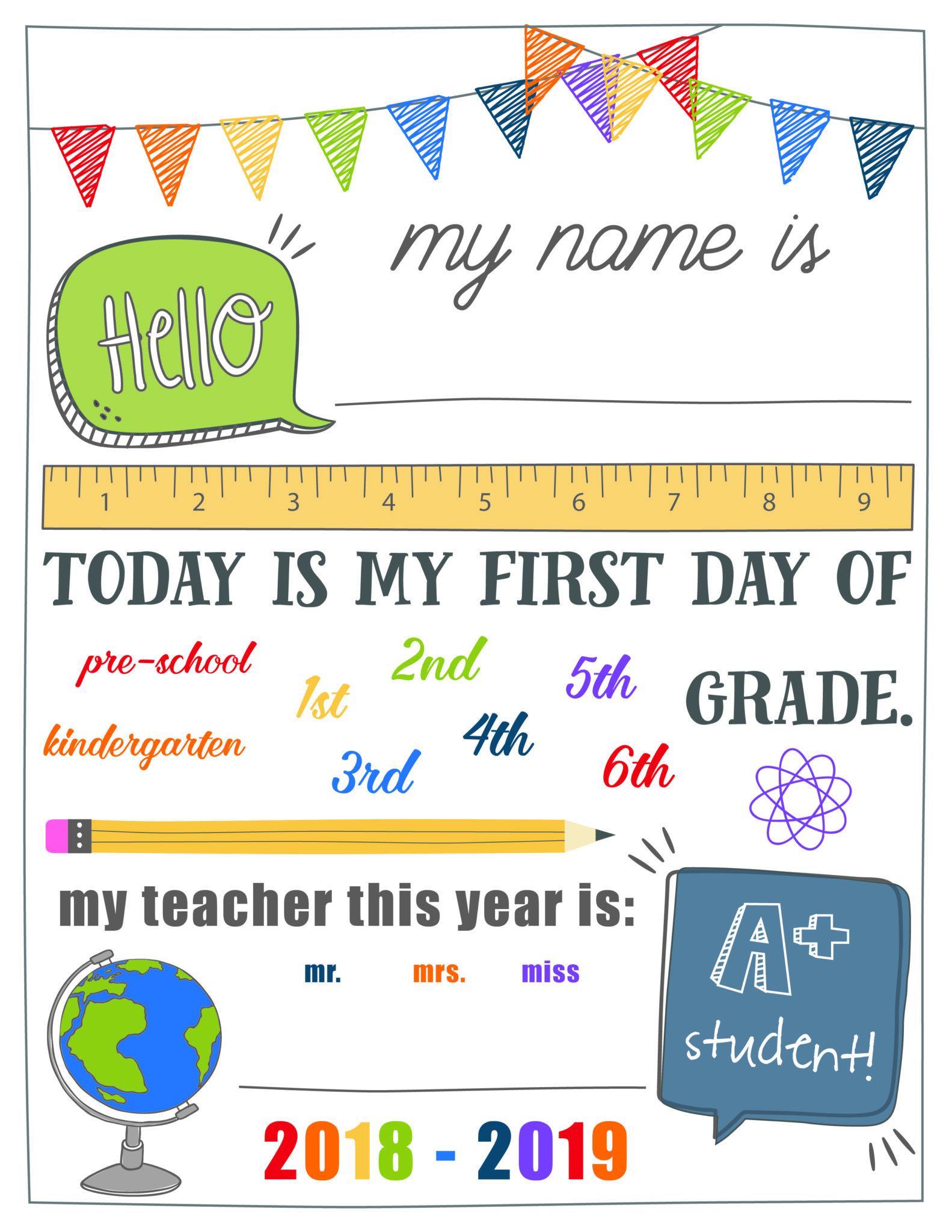 First Day Of School Printables FREE 21 Layouts of PreK 6th