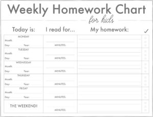 weekly homework chart for kids