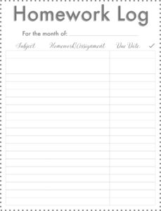 printable kids monthly homework log