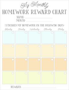 homework sticker reward chart