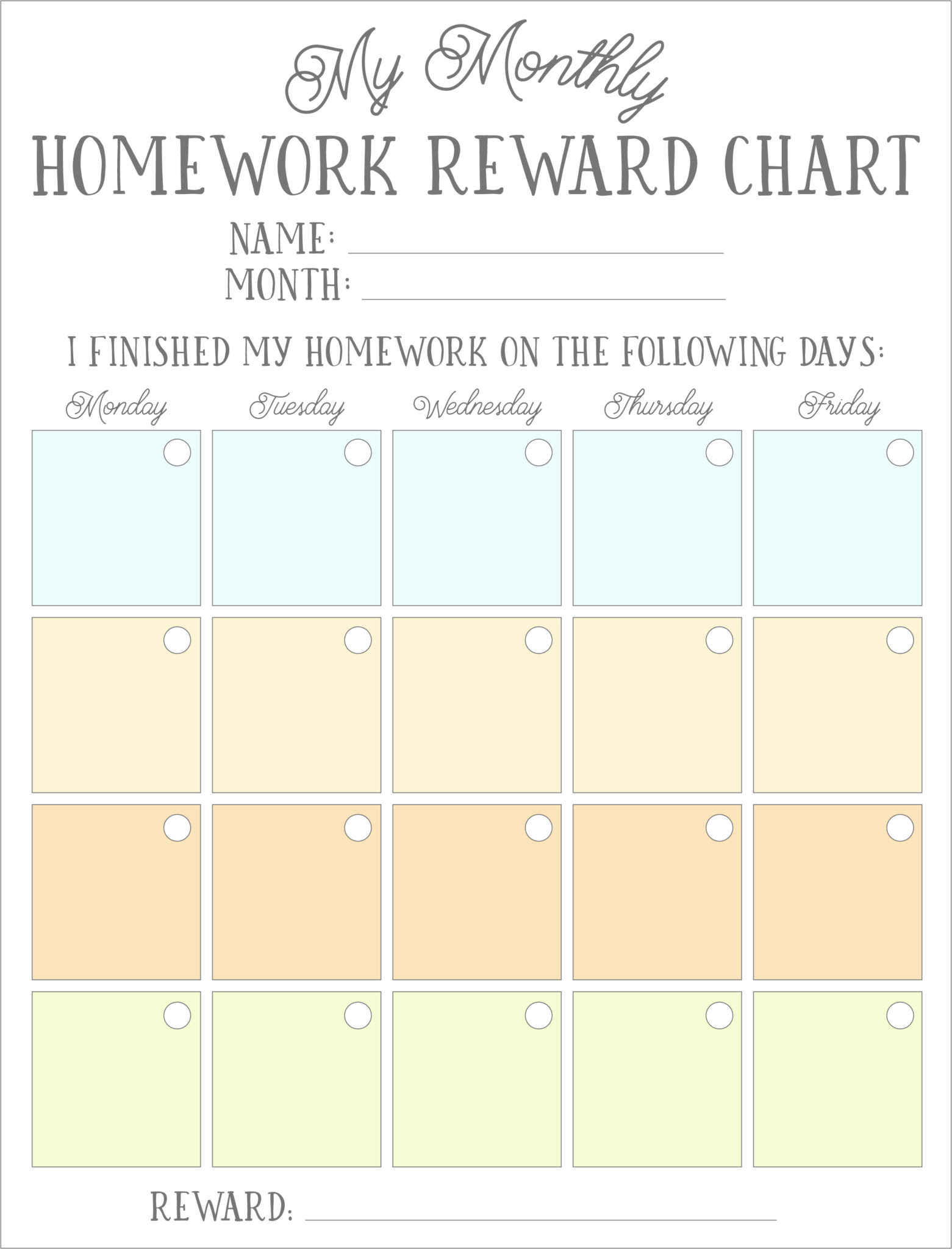 homework reward chart template