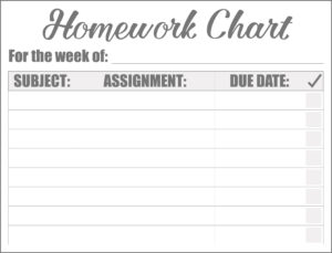 homework checklist chart