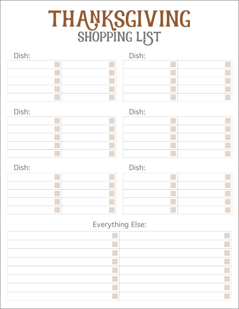 Thanksgiving Shopping List Printable
