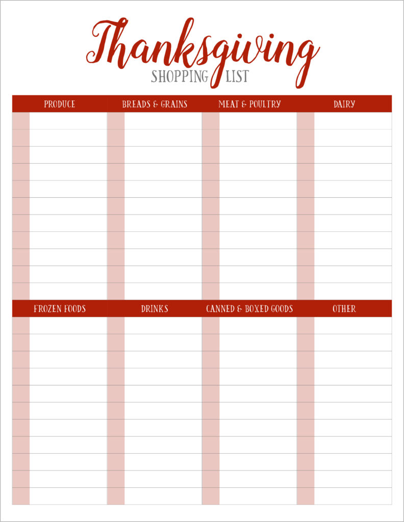 Free Thanksgiving Grocery List Printable Tooth The Movie