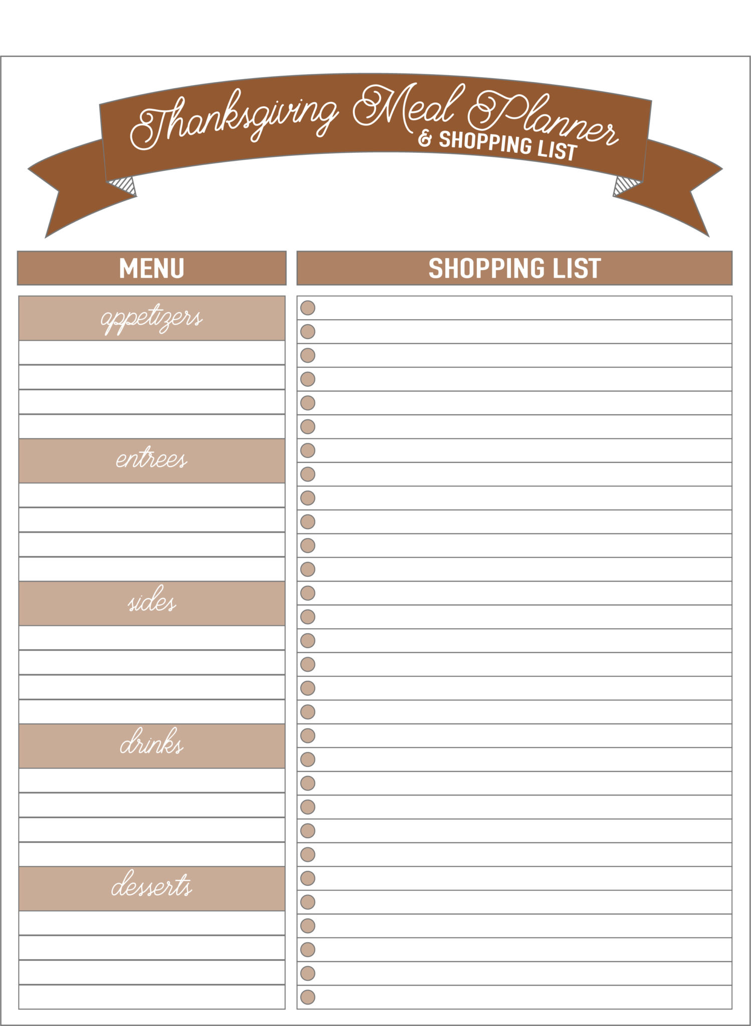 thanksgiving meal planner printable