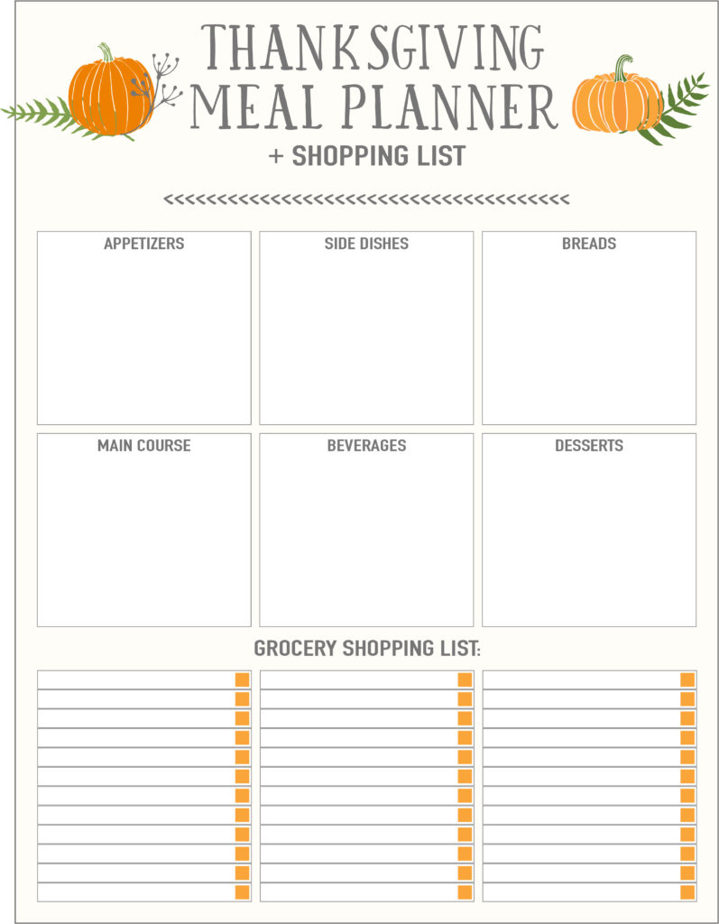 Thanksgiving Meal Planners Shopping List Printables FREE Live Craft Eat