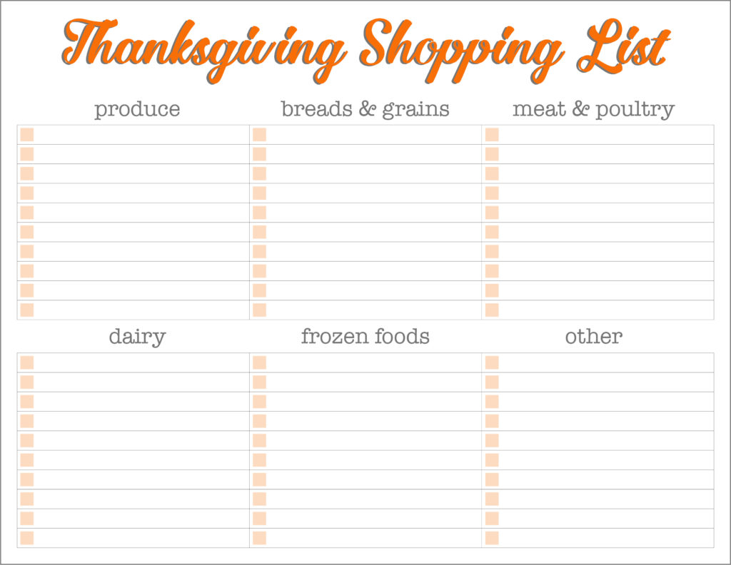 Thanksgiving Shopping List Printable