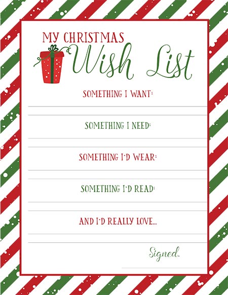 Template Christmas Wish List For Adults