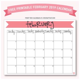 February 2019 Calendar - Free Printable | Live Craft Eat