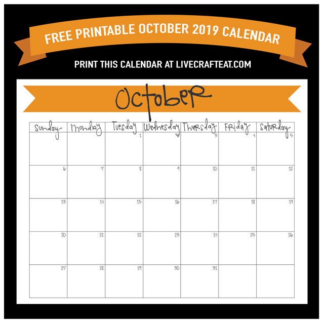 october 2019 calendar free printables live craft eat