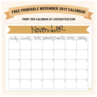 November 2019 Calendar - Free Printable | Live Craft Eat