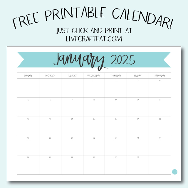 Free Printable January 2025 Calendar - just click and print!